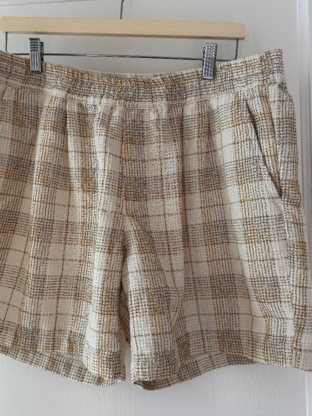 NWT Zara Textured Weave Plaid Shorts Taupe Brown XL